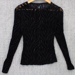 Marciano By Guess Blouse Top Womens XS Black Zebra Burnout Top Long Sleeve